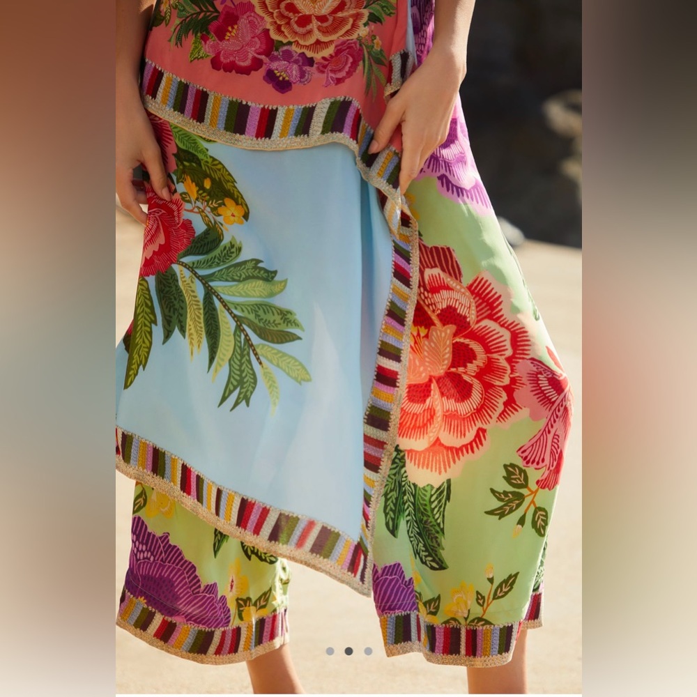 Farm Rio Flower Scarves Wrap Cover-Up Pants - Picture 7 of 10